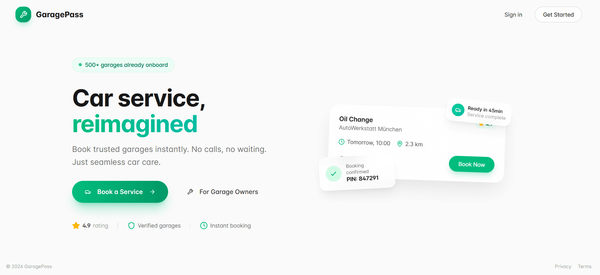 Screenshot of GaragePass